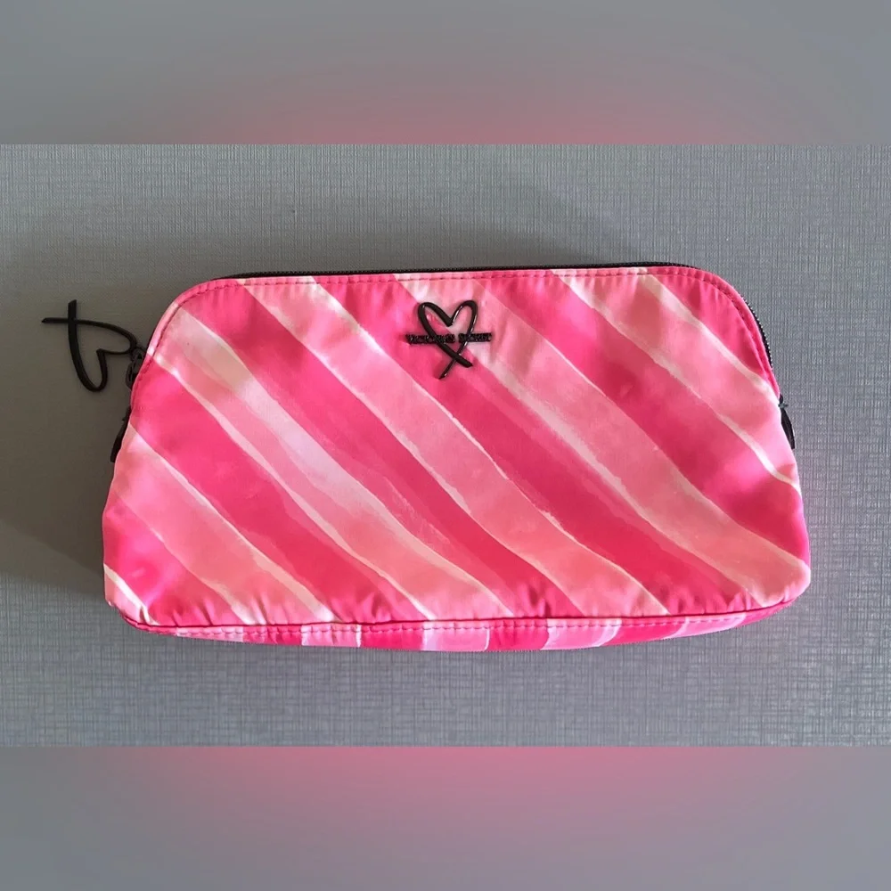 Victoria's Secret Signature Stripes Beauty Bag Pink Travel Cosmetics Pouch